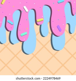 melted ice cream on wafer background, illustrations.