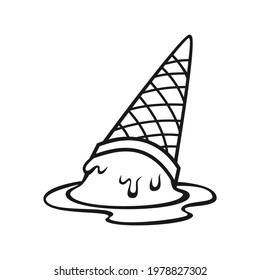 Melted ice cream Vector outline illustration drawings on a white background
