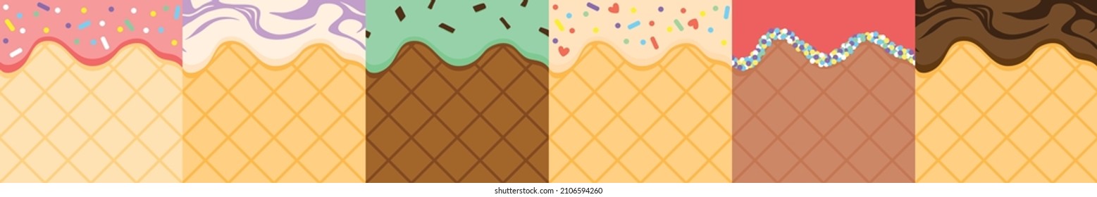 melted Ice creame vanila, strawberry, blueberry cheese cake, rasberry, dark chocolate and chocolate mint seamless pattern for hotizontal banners or packaging or etc.