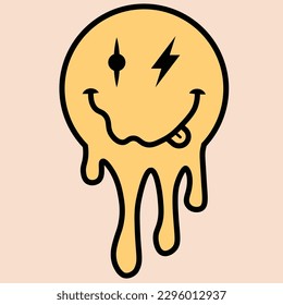 melted, lighting, drippy, acid face, smile,yellow, fun, face, vector, funny, Psychedelic, Distorted Emoji, heart