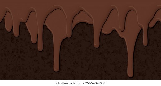 Melted milk chocolate pouring on dark chocolate cake texture background graphic illustration.