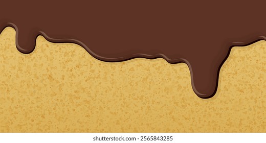 Melted milk chocolate pouring on sponge cake texture background graphic illustration.