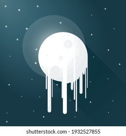 Melted moon on a starry blue night