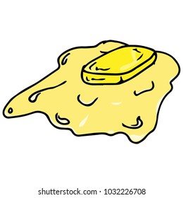 A melted piece butter  The oil is spreading  A rectangular piece butter  Vector illustration 