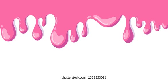 Marco de Anuncio líquido rosa derretido. Comida dulce, fresa, chicle, postre. Diseño plano de Vector simple aislado sobre fondo blanco.