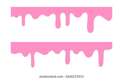 Melted pink strawberry cream vector pattern on white background. ice droplets flowing down, Sweet liquid ice cream. Seamless pattern of melted strawberry pink. 