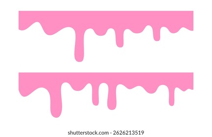Melted pink strawberry cream vector pattern on white background. ice droplets flowing down, Sweet liquid ice cream. Seamless pattern of melted strawberry pink. 