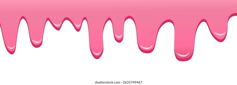 Melted pink strawberry dripping on white background, vector illustration