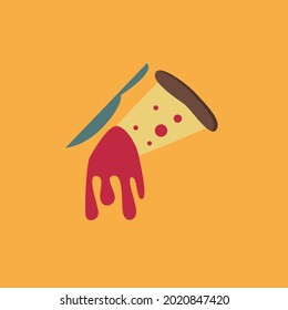 geschmolzene Pizzaseillogos einzeln auf gelbem Hintergrund