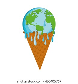 derretido salvó el icono de la ecología del planeta Tierra. Ilustración aislada y plana. Gráfico vectorial