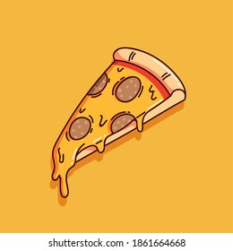 melted slice pizza on yellow background
