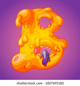 Melted slicky alphabet letter B realistic cartoon vector illustration