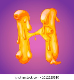 Melted slicky alphabet letter H realistic cartoon vector illustration