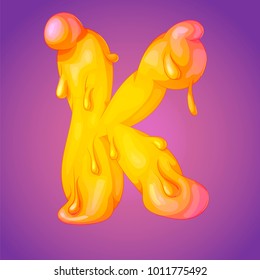 Melted slicky alphabet letter K realistic cartoon vector illustration