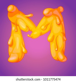 Melted slicky alphabet letter M realistic cartoon vector illustration