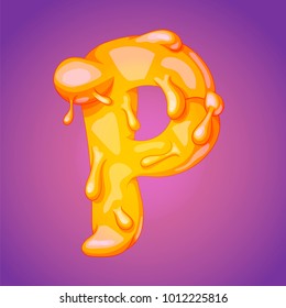 Melted slicky alphabet letter P realistic cartoon vector illustration