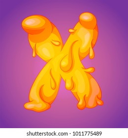 Melted slicky alphabet letter X realistic cartoon vector illustration