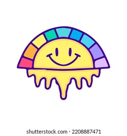 Sonrisa fusión de cara emotiji y arte de doodle arco iris, ilustración de camisetas, pegatinas o prendas de vestir.