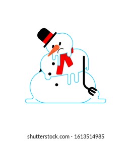 Melted snowman isolated. Winter is ending. End of Christmas. vector illustration