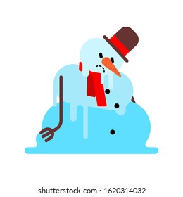 Melted snowman isolated. Winter is ending. End of Christmas. vector illustration