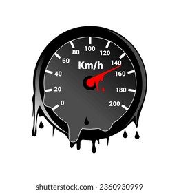 Melted speedometer on isolated white background