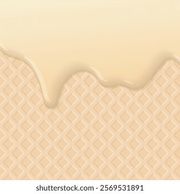 Melted vanilla ice cream dropping on ice cream cone texture square background graphic illustration.