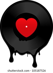 Récord de vinilo fundido con corazón. Ilustración vectorial.