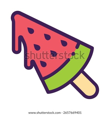 Melted Watermelon Popsicle with Seeds, Red and Green, Summer Tre