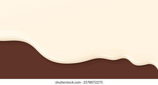 Melted white chocolate pouring on chocolate cake mousse background graphic illustration have blank space.