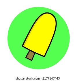 Melted yellow orange ice on white and blue background. Comic characters in illustrations 