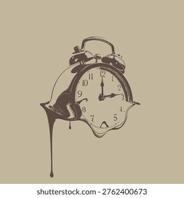 Melting Alarm Clock with Distorted Time Surreal Illustration