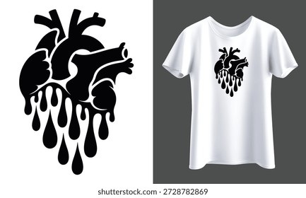 Ilustración vectorial de fusión de la silueta anatómica del corazón - diseño totalmente personalizable