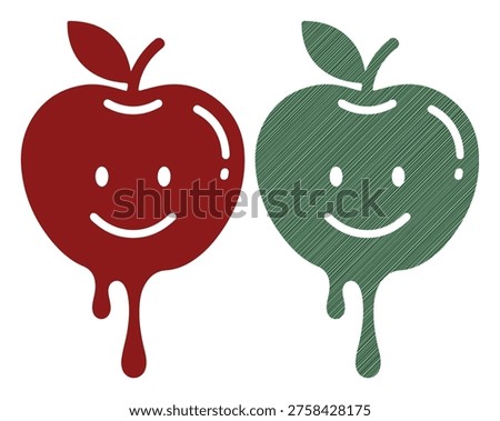 Melting apple vector illustration. Happy fruit character. Dripping apple isolated on white background.