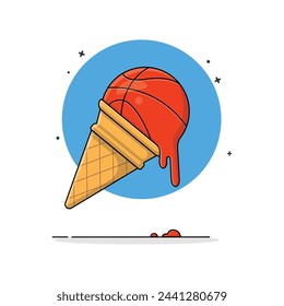 Melting Basketball Cone Ice Cream  Vector Illustration. Food Object Concept Design