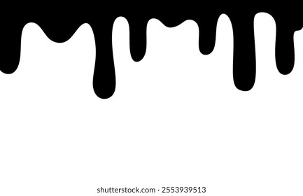 melting black color drips vector. Ink drip and black Melt Drips. Flowing liquid isolated on white background. splash, leak, spilled liquid.