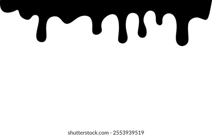 melting black color drips vector. Ink drip and black Melt Drips. Flowing liquid isolated on white background. splash, leak, spilled liquid.