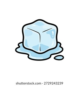 Melting blue ice cube with water droplets arctic element
