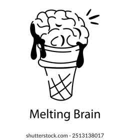 Melting brain icon in drawing style 