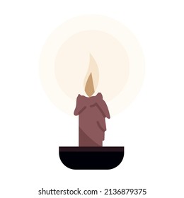 Melting brown candle semi flat color vector object. Full sized item on white. Burning scented candle. Heat of flame simple cartoon style illustration for web graphic design and animation