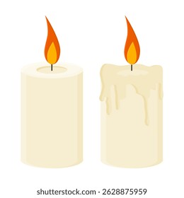 Melting Burning Candle on White Background. Simple Burning Candle Icon. Candle Decoration.