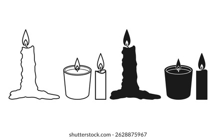 Melting Candle Black Flat and Outline Style. Simple Candle Icon on White Background.