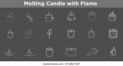 Vela derretendo com chama Icons Bundle: Simples Coleção de Desenho de Contorno de Elementos Festivos Festa, Sobremesas, Velas, e Garland Banners para Digital Kit Design.