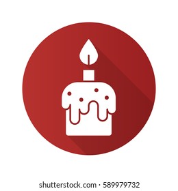Melting candle flat design long shadow icon. Vector silhouette symbol