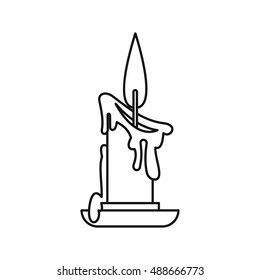Melting candle icon in outline style isolated on white background. Light symbol vector illustration