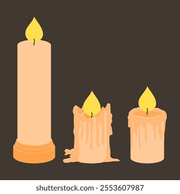 Melting Candle Vector. Burning Decorative Candle Icon. Cylinder Candle Element.