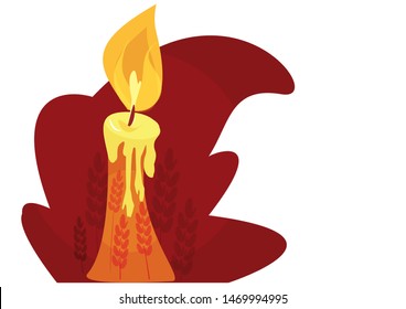 Melting candle with wheat, Holodomor famine genocide symbol, three spikelets , vector illustration