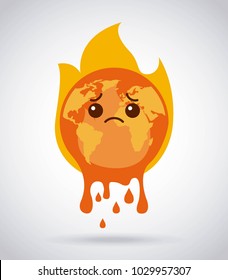 melting cartoon planet earth burning fire sad