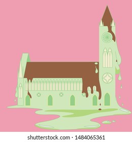 Melting Catherdral against pink background 