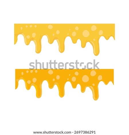 Melting cheese drip background. Smooth cheddar sauce pattern. Minimal liquid dairy splash texture for food design. Tasty snack topping abstract illustration wallpaper.