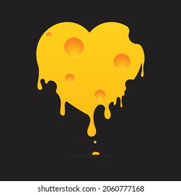 Corazón de queso fundido sobre fondo negro